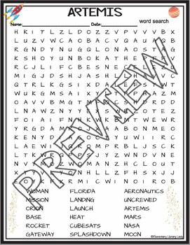 Artemis Mission NASA Activities Crossword Puzzle and Word Search