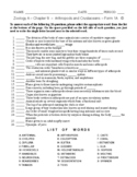 Arthropods and Crustaceans - High School Zoology - Matching Worksheet - Form 1