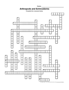 Arthropods and Echinoderms Crossword Puzzle by Rachel Elliott TPT