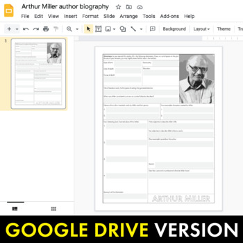 Arthur Miller Author Study Worksheet Easy Biography Activity The Crucible Ccss