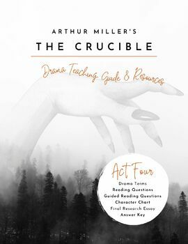 Preview of Arthur Miller's The Crucible: Act 4 Qs, Character Chart, Research Essay, & Key