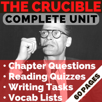 Preview of THE CRUCIBLE Complete Unit | EDITABLE Discussion Questions, Quizzes, & Writing