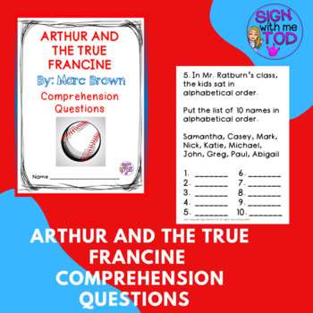 Preview of Arthur and the True Francine - Reading Comprehension Questions