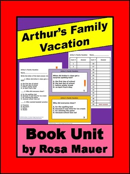 Preview of Arthur's Family Vacation Multiple Choice Task Cards & Worksheet