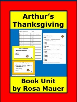 Preview of Arthur's Thanksgiving Book Questions Task Cards and Worksheet