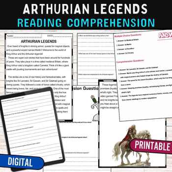 Preview of Arthurian Legends Reading Comprehension Passage Quiz,Digital and Printable