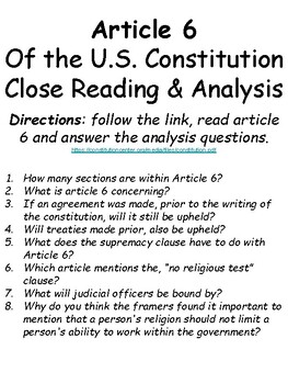 Article 6 of the Constitution Summary - Constitution of the United States