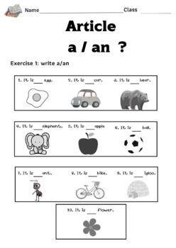 Preview of Article A/An worksheets