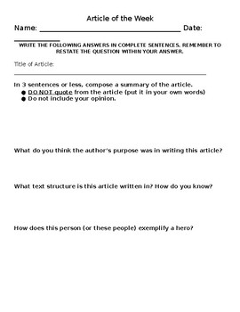 Preview of Article Analysis Questions