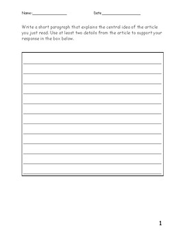 Article Central Idea Writing Prompt by Mr Fitzys Classroom | TPT