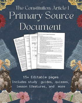 Preview of Article I of the US Constitution Primary Source DBQ (NO PREP) Editable