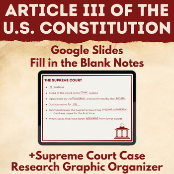 Preview of Article III of the Constitution Judicial Branch Google Slides Notes