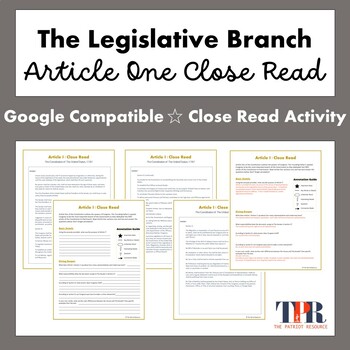 Preview of Article One Close Reading Activity - Legislative Branch - Congress - Google Comp
