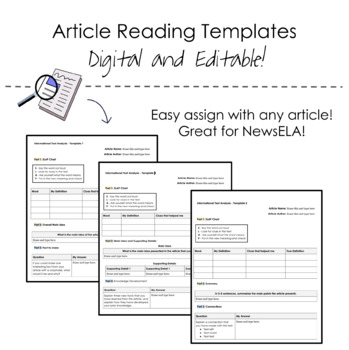 Preview of Article Reading Templates - DIGITAL + EDITABLE 