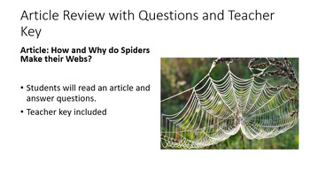 Preview of Article Review: How and Why do Spiders Build Webs