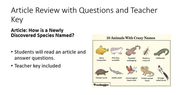 Preview of Article Review: How is a New Species Named?