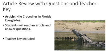 Preview of Article Review: Nile Crocodile Invasive Species in Florida