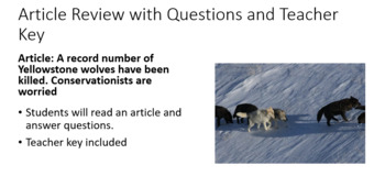Preview of Article Review: Yellowstone Wolves Conservation article and questions