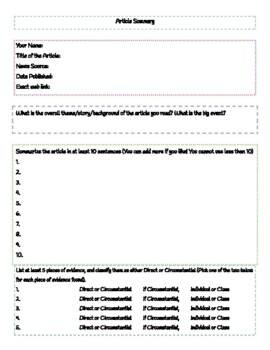 Preview of Article Summary Worksheet