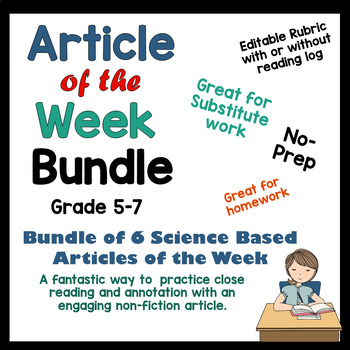 Preview of Article of the Week Bundle- Science Articles- Gr. 6 Standards based grading