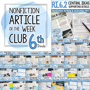 Preview of Article of the Week Club, 6th Grade; Nonfiction Reading Passages Middle School