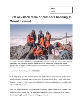 Preview of Article of the Week: First Black Everest Climbing Team