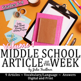 Article of the Week Middle School Reader's Notebooks, Volu