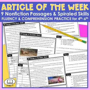 Preview of Article of the Week Nonfiction Reading Comprehension Passages Weekly 4th 5th 6th