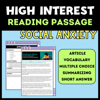 Preview of Article of the Week: Reading Comprehension | Social Anxiety