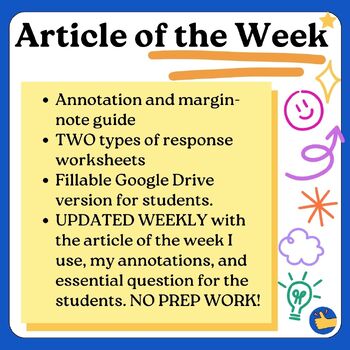 Preview of Article of the Week Response PDF & Google Drive Worksheets AND Annotation Guide