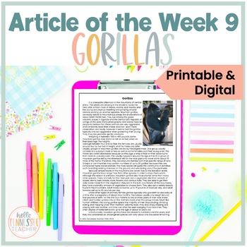 Preview of Article of the Week 9 Gorillas Printable and Digital for Middle Grades