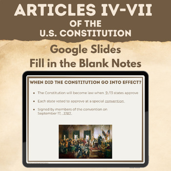 Preview of Articles IV-VII of the United States Constitution Google Slides Notes