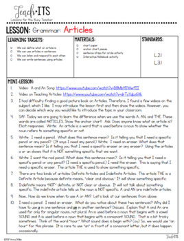 how to write an article lesson plan