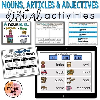 Preview of Articles, Nouns, & Adjectives - Digital Grammar Activities - Distance Learning