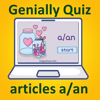 Preview of Articles a/an. Interactive genially quiz. St Valentine's day