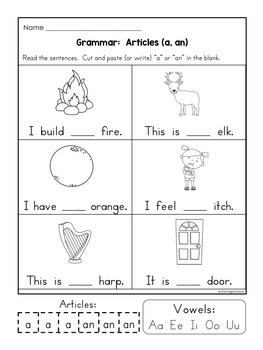 Articles a vs. an (First Grade Grammar) by Angela Dansie | TpT