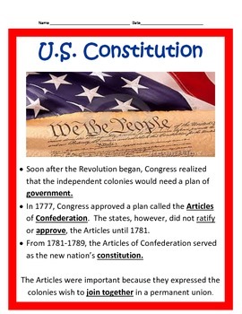 Preview of U.S. Constitution and Articles BUNDLE 4th grade SS