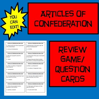 Preview of Articles of Confederation Review Game or Flash Cards