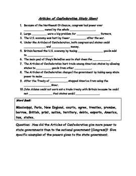 education.com the articles of confederation answer key