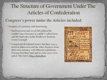 Articles of Confederation The Structure of Government Differentiated