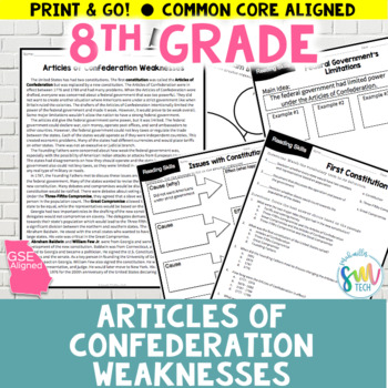 Preview of Articles of Confederation Weaknesses - Reading Passage SS8H3, SS8H3d GSE & CCSS