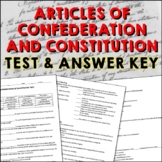 Articles of Confederation and US Constitution Test and Answer Key