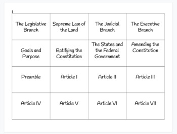 Preview of Articles of the Constitution Match Game