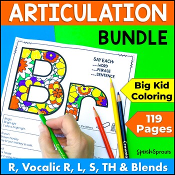 Preview of Articulation Activities Speech Therapy Coloring Pages Bundle for Older Students