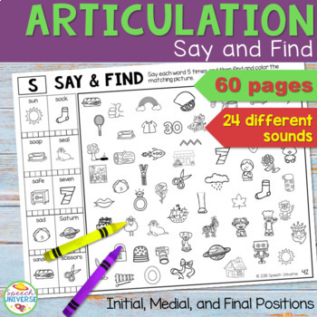 Preview of Articulation Activities Speech Therapy Word Lists, Coloring Homework Sheets