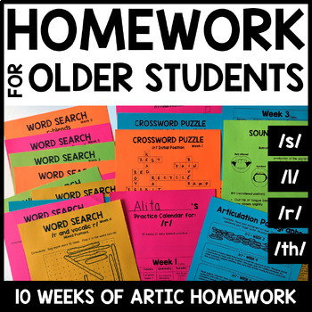 Preview of Articulation Activities for Older Students - Homework Packet  - /l, s, z, r, th/