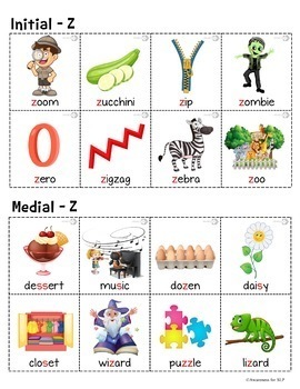 list of z words speech therapy