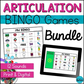 Preview of Articulation BINGO Games: BUNDLE of 12 Speech Therapy Games | Print and Digital