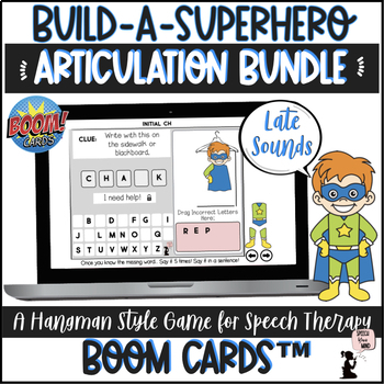 Preview of Articulation Hangman Boom Cards™ Build A Superhero BUNDLE