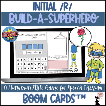 Preview of Initial R Sound Articulation Boom Cards™ | Build-A-Superhero Hangman Game